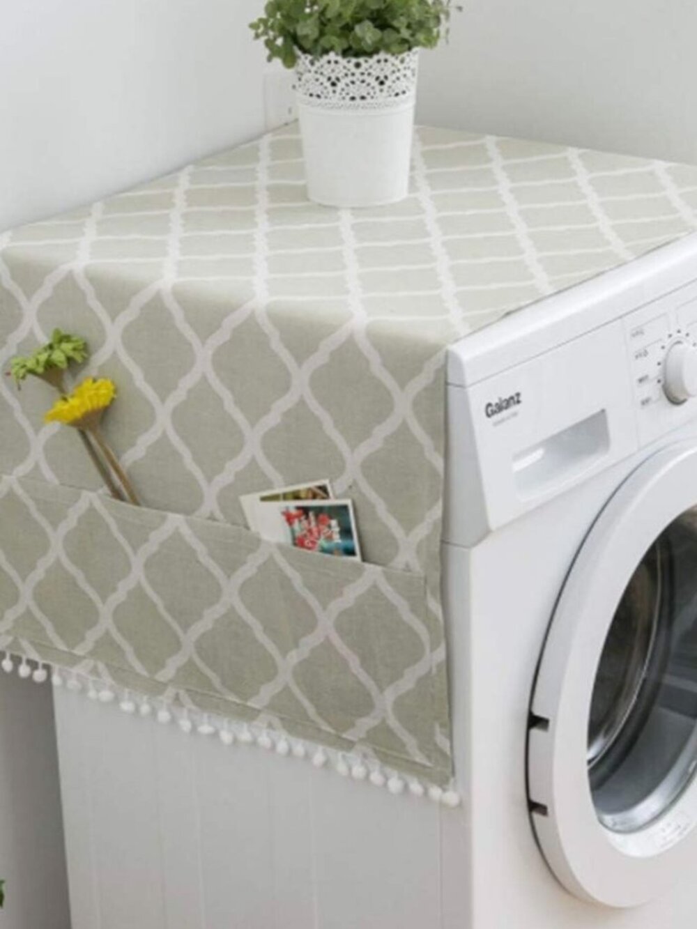 Appliance Protector/ Dryer Dust Cover with 6 Pockets- Light Green & White